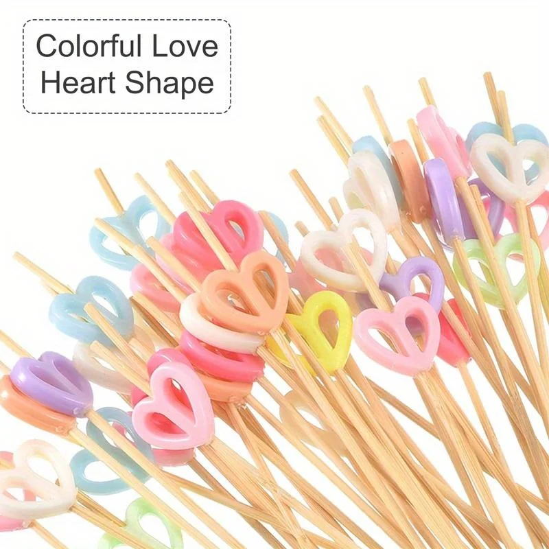 100pcs Disposable Heart Cocktail Toothpicks Food Fruit Drink Appetizer Skewer Dessert for Birthday Wedding Party Decoration 12cm