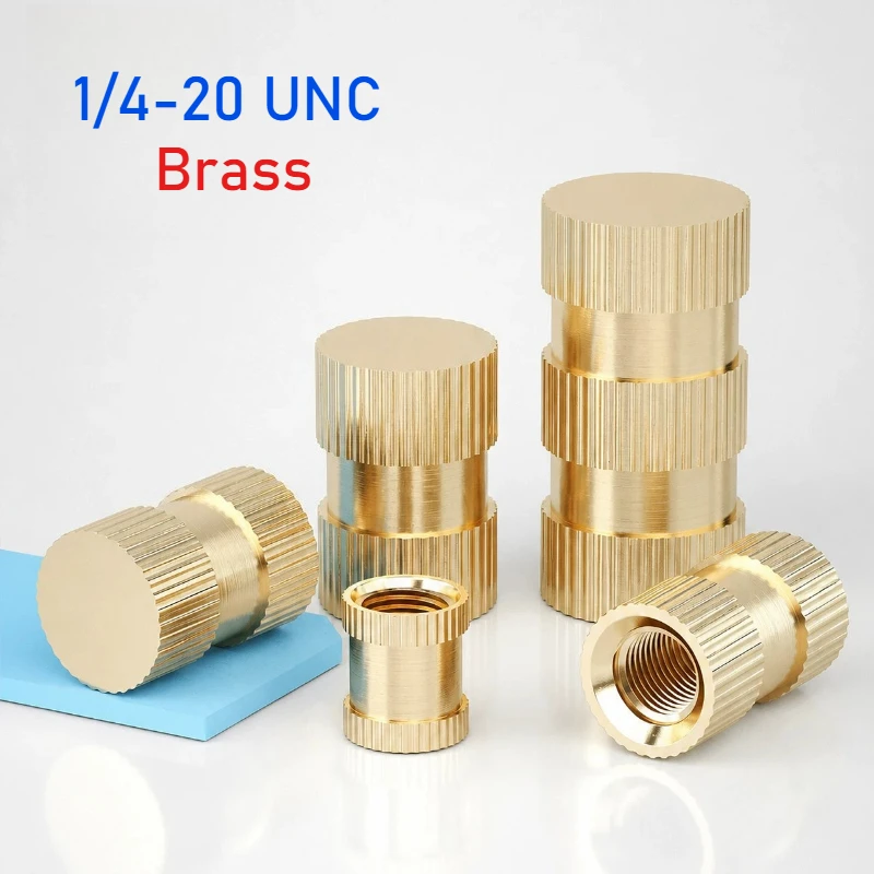 1/4-20 UNC Brass Blind hole Injection Molding Knurled Nuts Thread Insert Embedded Nut
