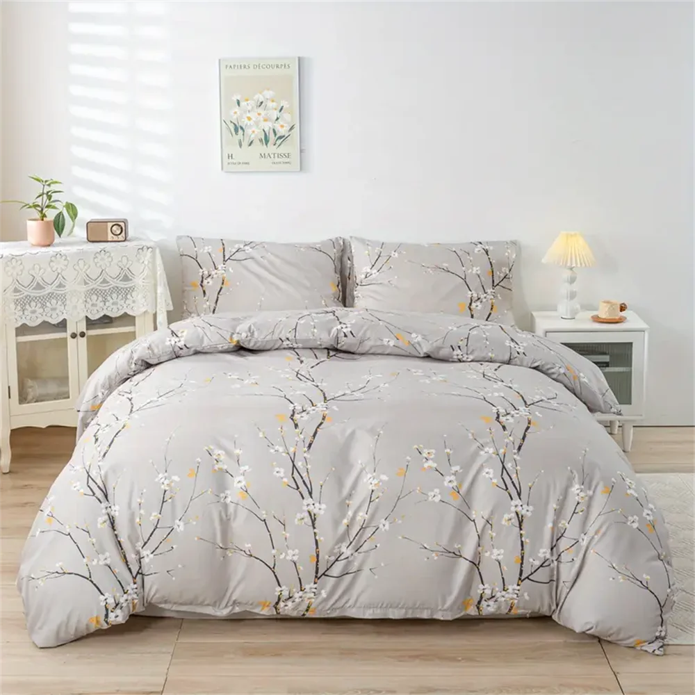 Elegant Flower Tree Branch Blossom 3Pcs Queen King Full Size Duvet Cover Bedding Linen Set Bedspread For a Child 200x200 240x220