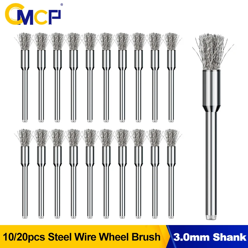 

CMCP 10/20pcs 3.0mm Shank Steel Wire Wheel Brush Set For Dremel Rotary Tool Metalwokring Stainless Polishing Tool Abrasive Brush