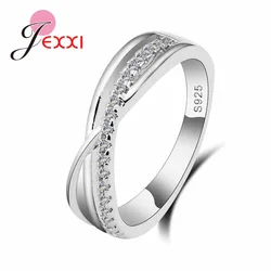 New Wide Cross Cubic Zircon 925 Sterling Silver Ring Fashion Female Jewelry Infinity Women Wedding Rings For Party