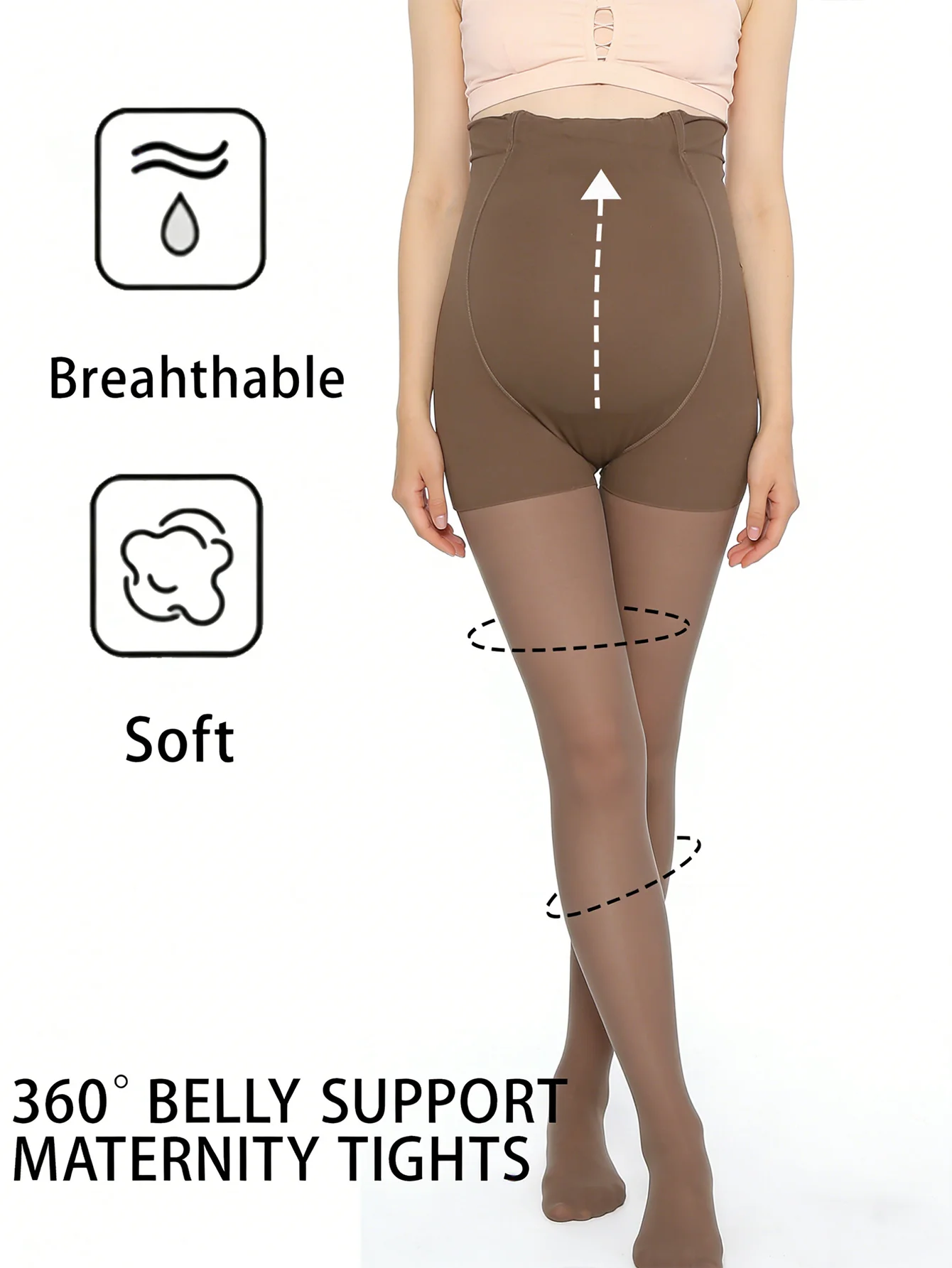 1 pc Maternity Solid Black Footed Sheer Nylon Tights | Belly-Support Minimalist Pantyhose for Spring & Autumn Transition