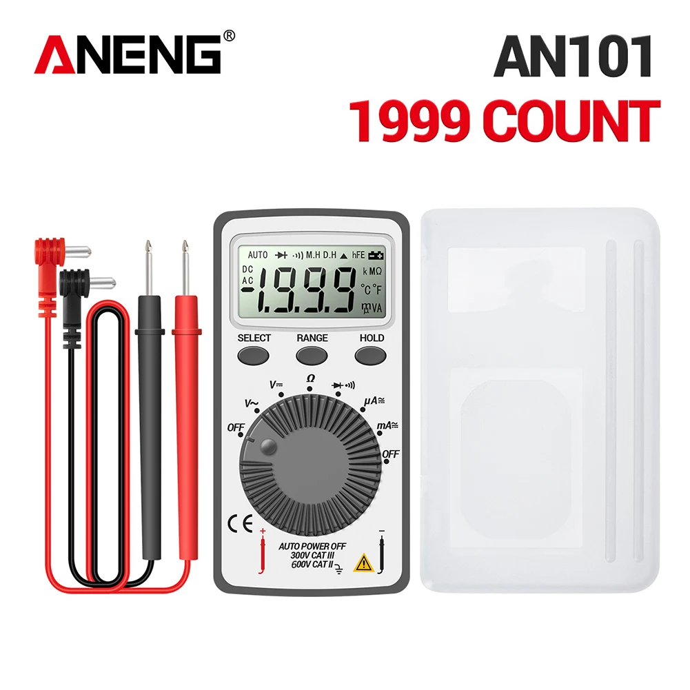 ANENG AN101 Mini Digital Multimeter Multimetro Tester AC/DC Voltage Current Lcr Meter Pocket Professional Testers with Test Lead