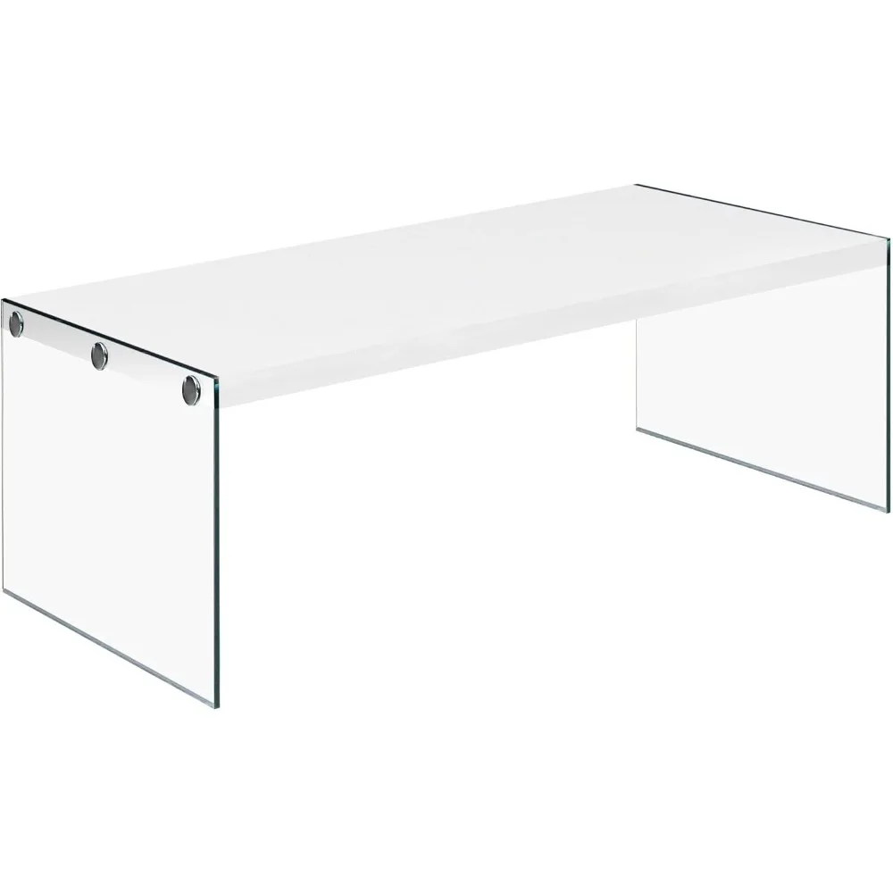 Monarch specialties , Coffee Table, Tempered Glass, Glossy White, 44