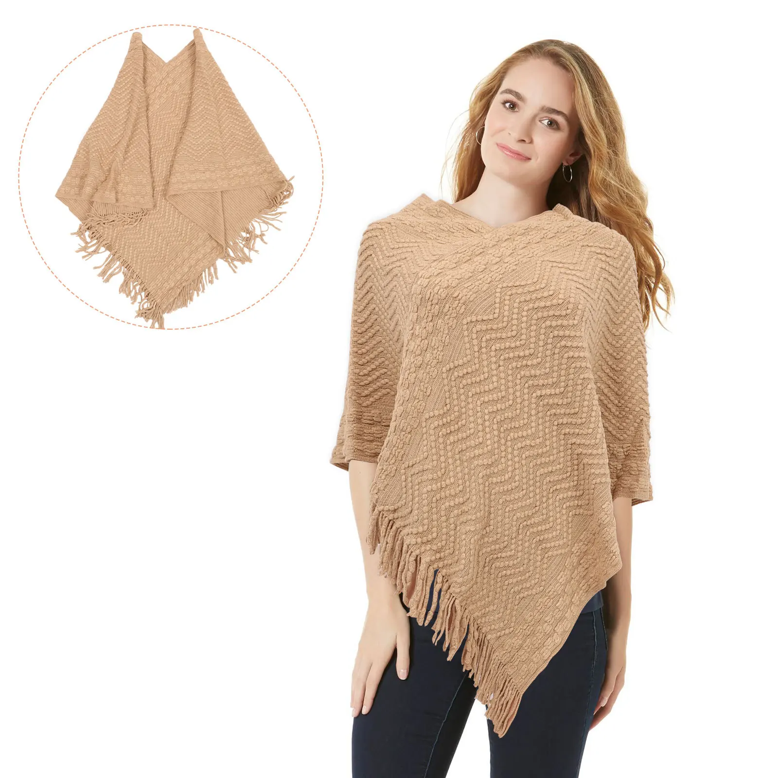 

Knitted Shawl Poncho Cape Sweater Long Cloak Warm Winter Women Wraps Practical Durable Blanket Charm