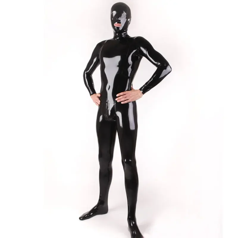 Sexy Hot Selling Black All Inclusive Latex Coat  Latex Rubber Catsuit for Men Women Customise Eyes with honeycomb holes