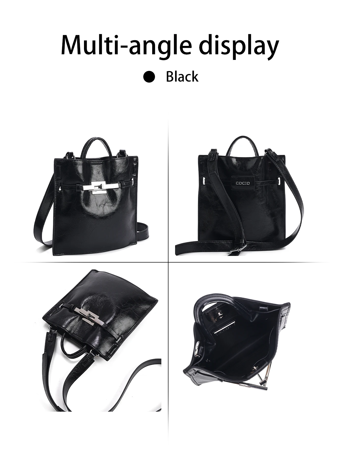 Luxuriöse, gewachste Leder-Handtasche im Retro-Stil, kleine quadratische Tasche für Damen, elegante, schlichte Business-Reisetasche – Detail 7