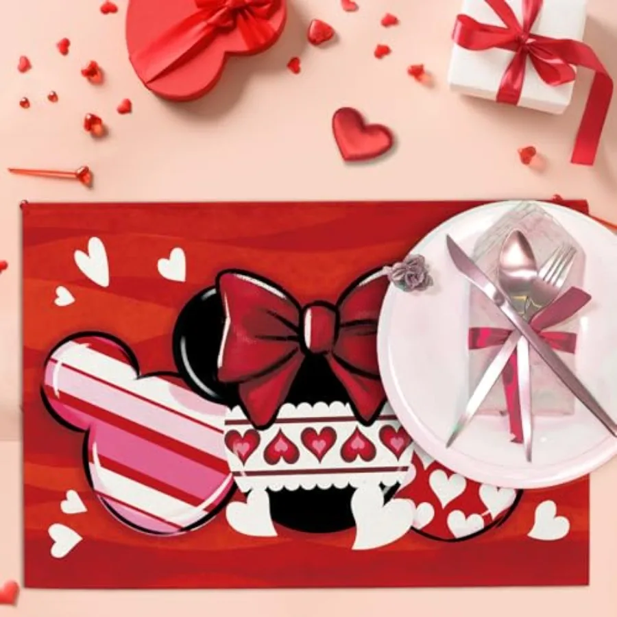 المفارش مجموعة من 4 أحمر أسود الحب قلوب المشارب البولكا نقطة القوس عطلة طاولة طعام مكان الحصير الذكرى الزفاف المطبخ ديكو