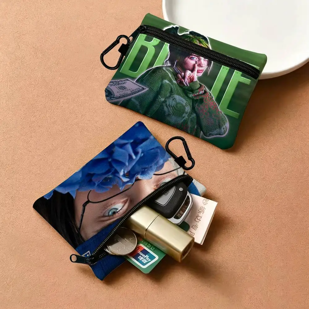B-BillieS Singer E-EilishS Multifunctional Oxford Cloth Small Pouch With Hook Mini Coin Wallet Earbud Storage Bag