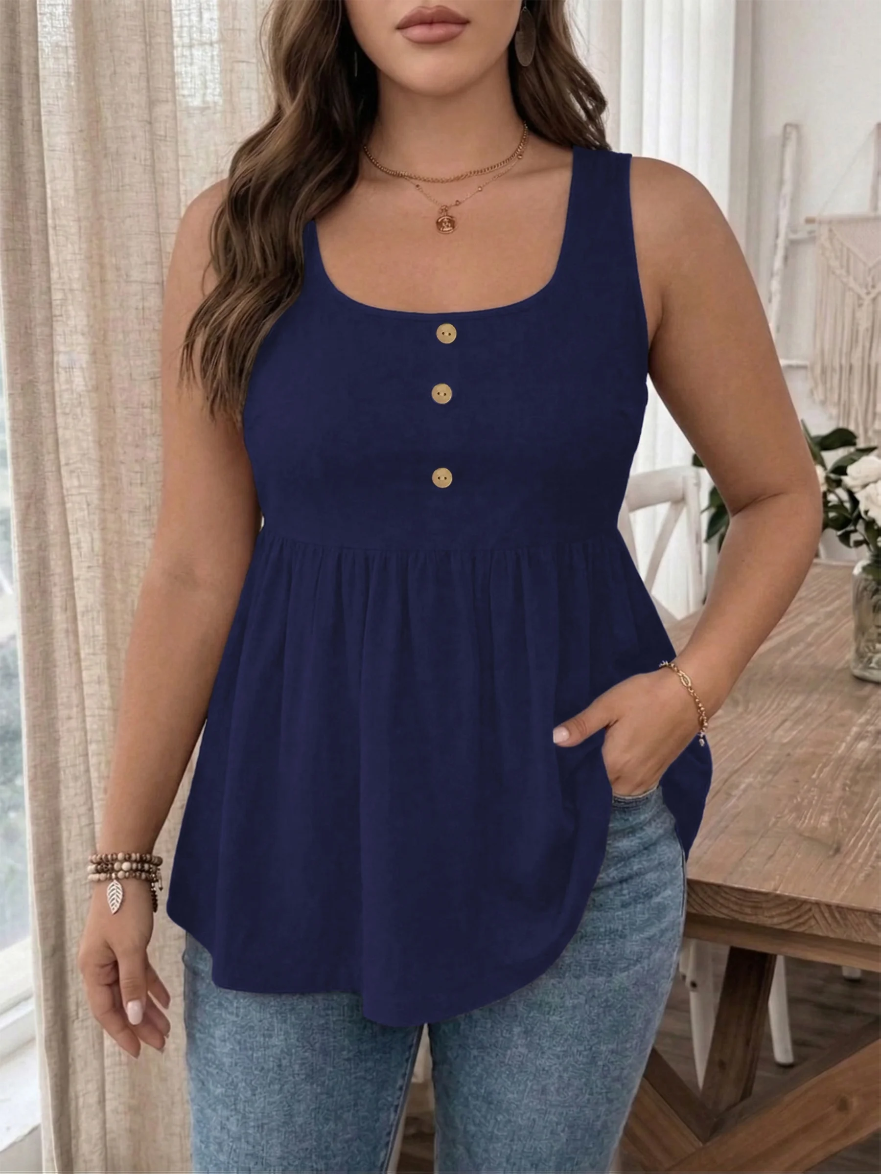 Stilvolles Plus-Size Damen-Tanktop mit Knopfdetails für mühelosen Mode-Look – Detail 7