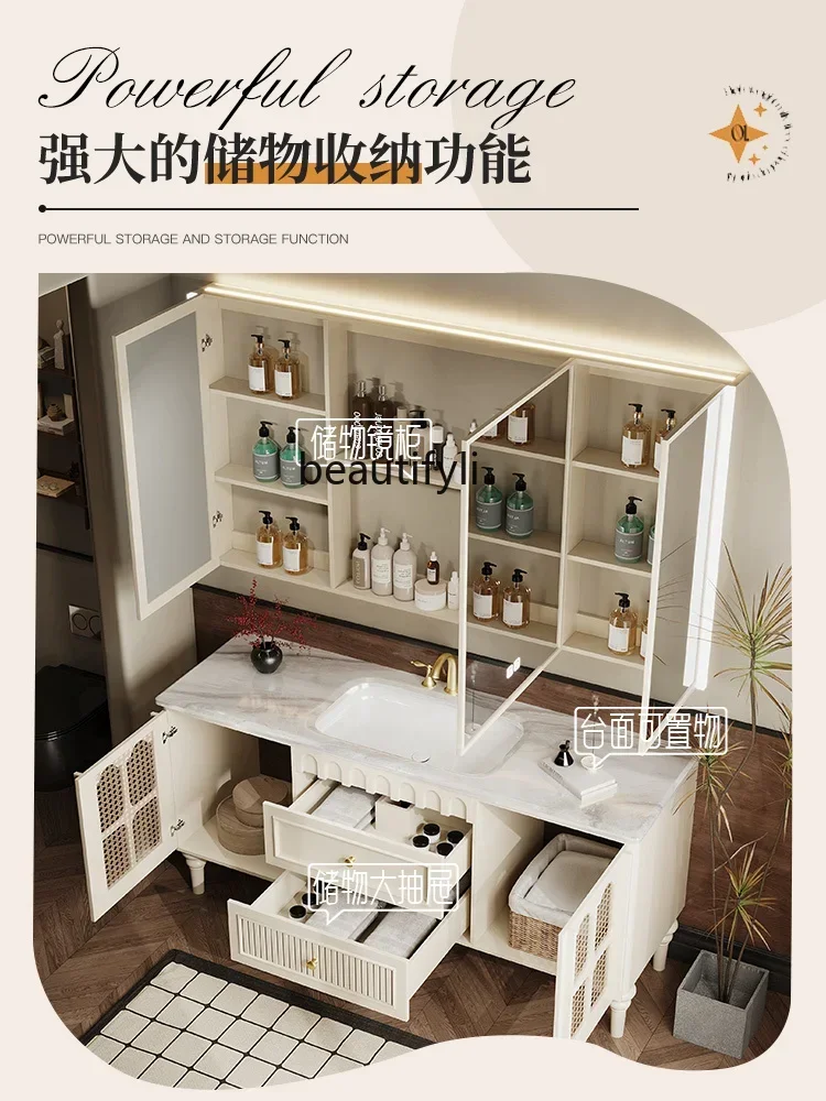 

2003Дуб шкаф для ванной комнаты во французском стиле, комбинированная ванная комната, роскошный каменный умывальник, напольный шкаф для умывальника