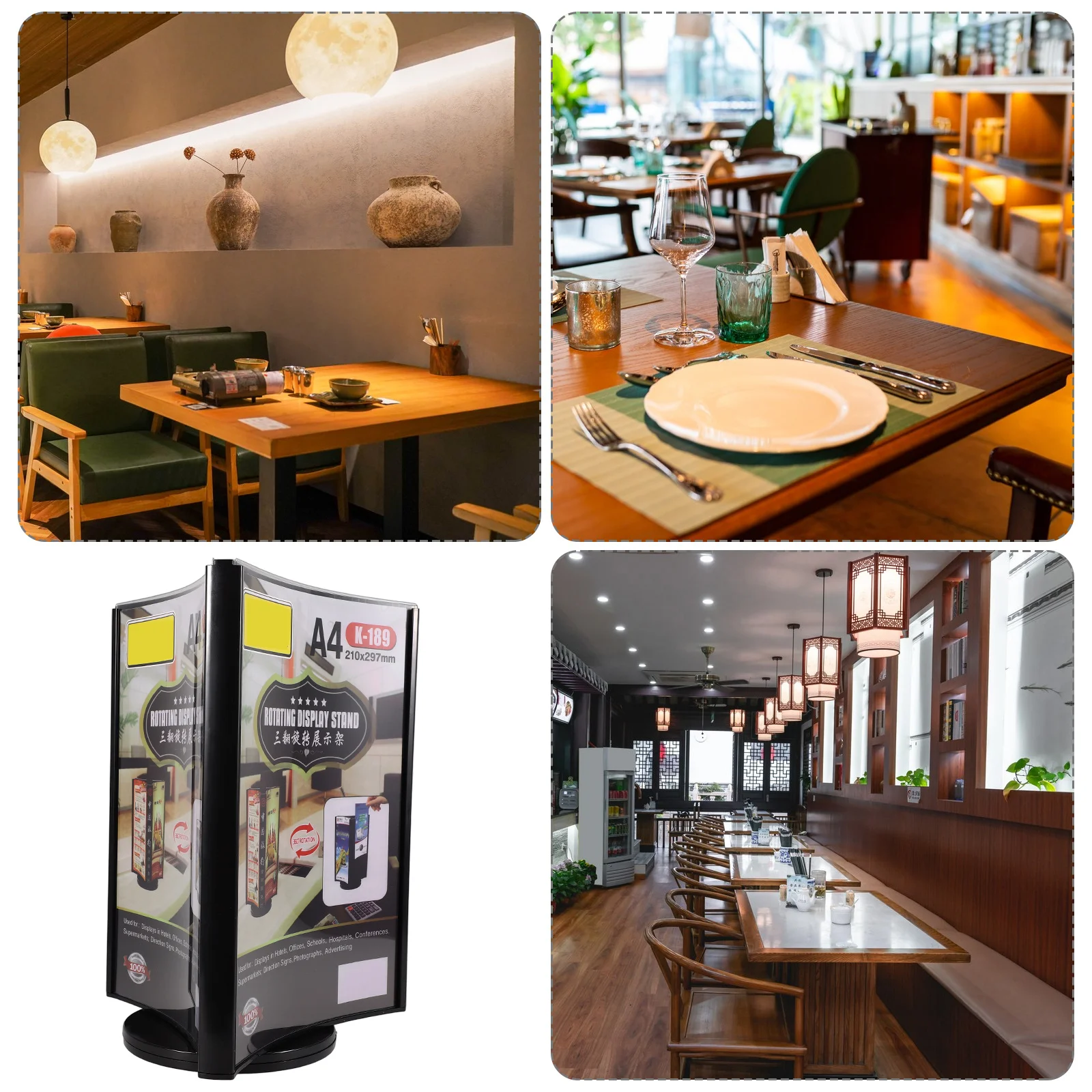 Rotary Multi-Side Acrylic Menu Holder Stable Desktop Sign Holder for Menu Price Advertising Display in Restaurant Shop