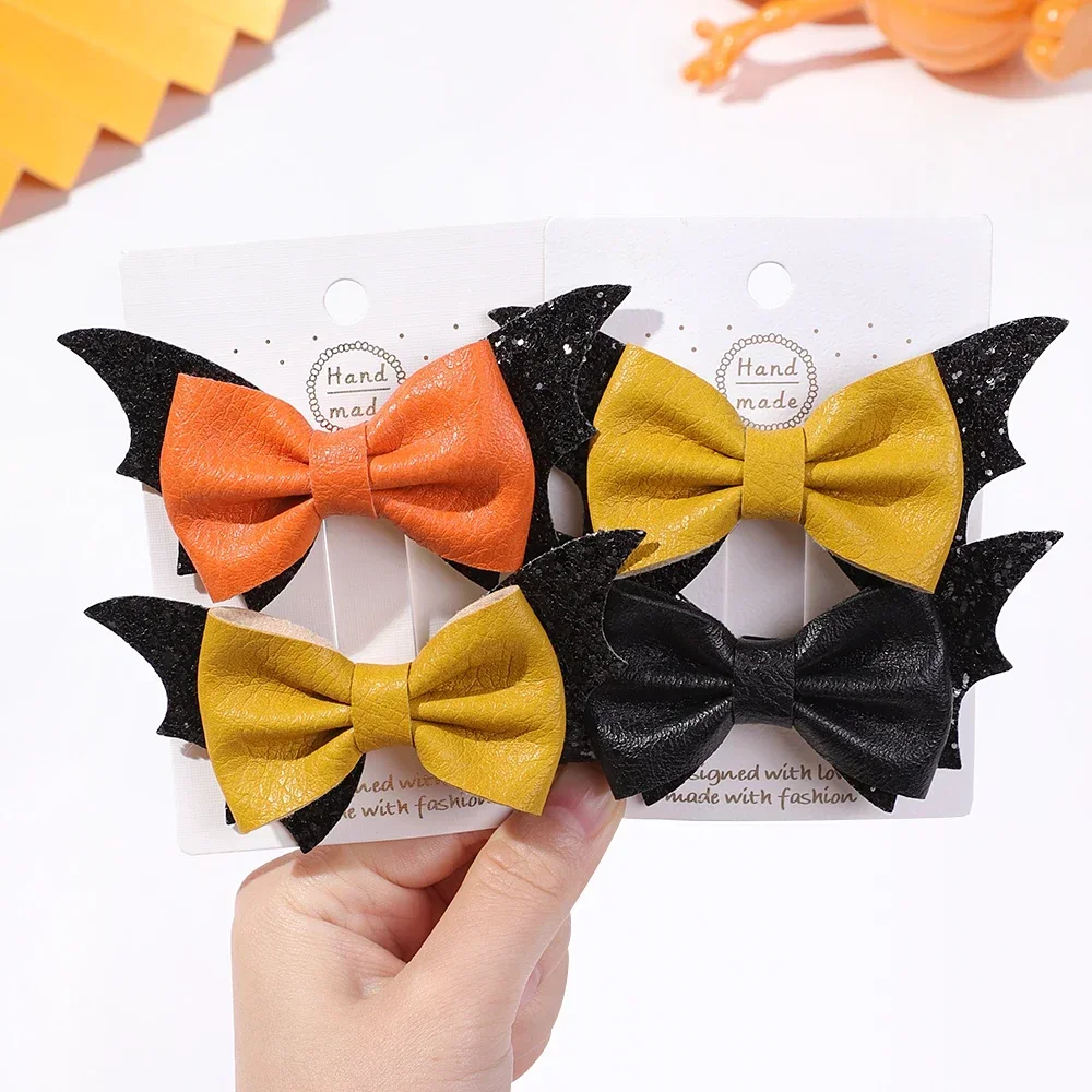 2pcs Halloween Barrettes Bat Wing Bow Hair Clips Girls Bangs Clips Theme Party Performance Headdress Barrettes Cosplay Headwear