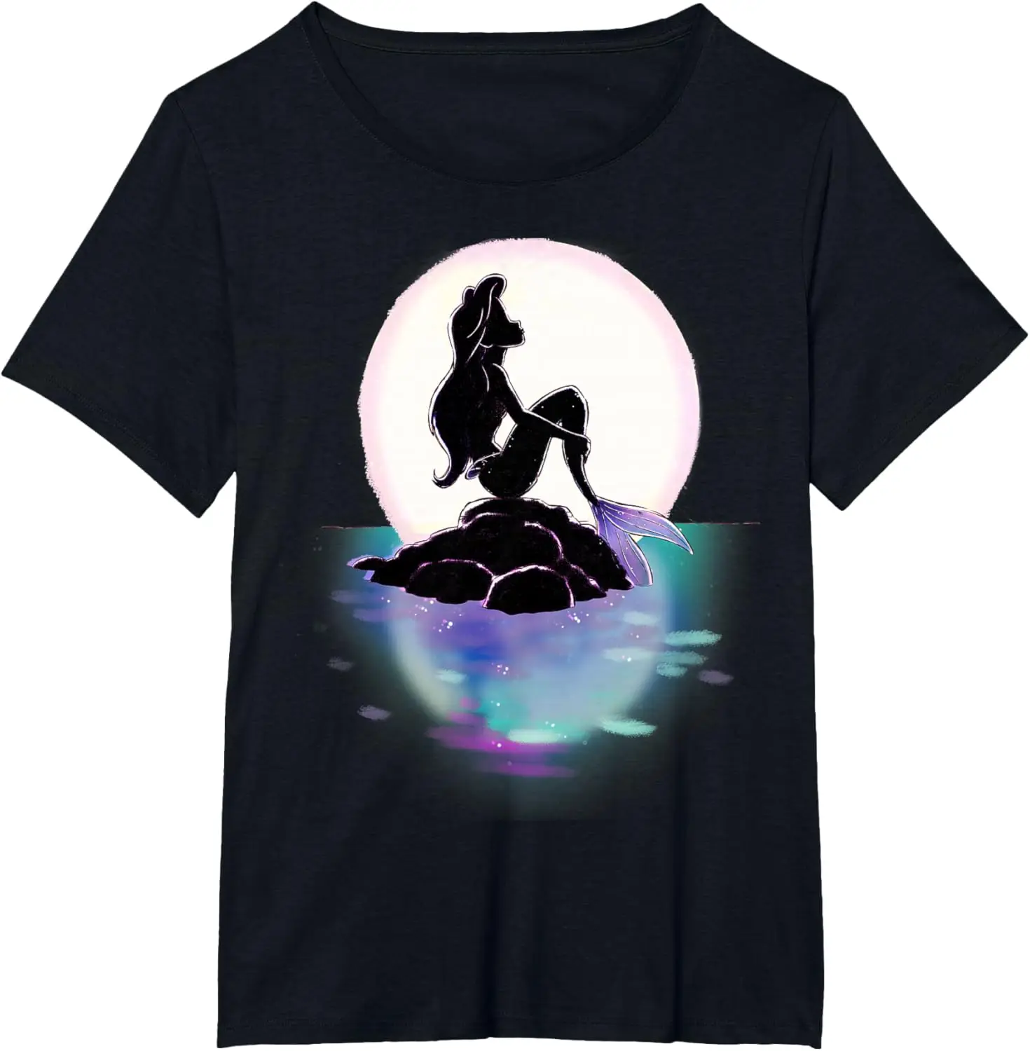 ディズニーのリトル・マーメイド アリエル カラフルな夕日と月のTシャツ カジュアルで快適なディズニーのアウトドアTシャツ 旅行用