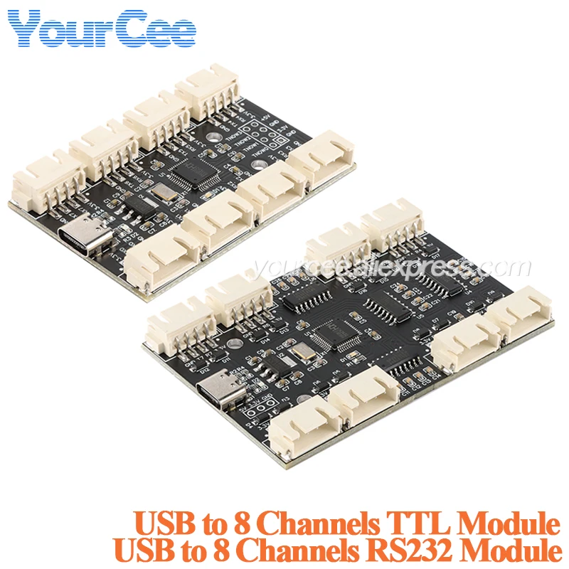 USB to 8 Channels TTL / RS232 Serial Port Module CH348 Multi Ways UART Expansion Board Type-C to 8 TTL Hub PCB