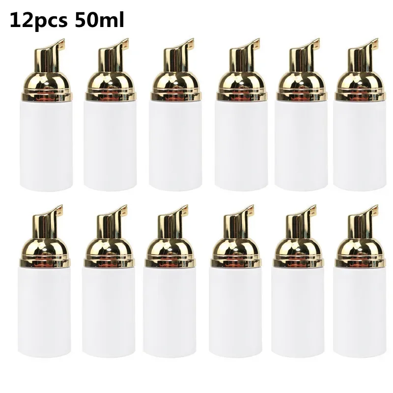 12 sztuk 50ml biała butelka z mydłem w piance pusta plastikowa butelka z pompką do mycia przenośny balsam do wielokrotnego napełniania dozownik szamponu do podróży
