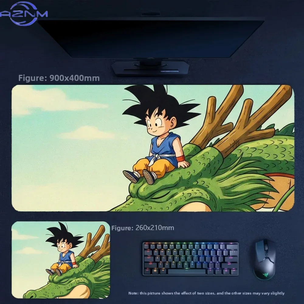Anime Dragon Ball Kid Goku Sitting on Green Shenron Large Mousepad Rubber Non-Slip Gaming Desk Mat Keyboard Pad for Home Office