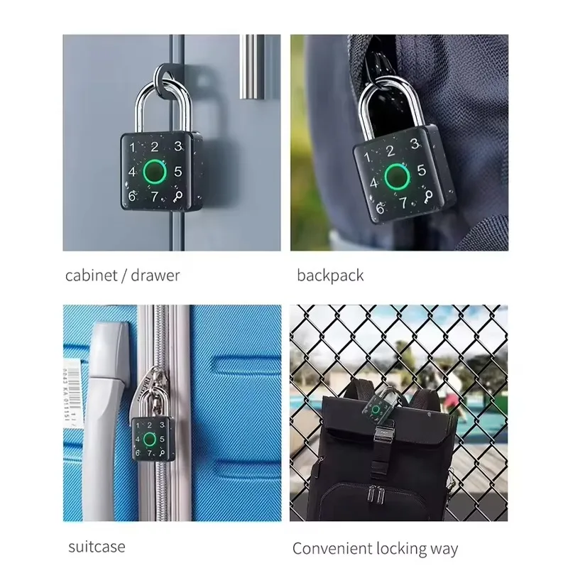 IP65 Waterproof Aluminum/Steel Door Smart Padlock Tuya App Fingerprint Password Suitable for Warehouse Yard (Cloud)