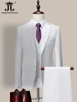 14 Color M-6XL ( Jacket + Vest+Pants ) High-end Brand Formal Business Mens Suit Three-piece Groom Wedding Dress Solid Color Suit 3 14 Color M-6XL ( Jacket + Vest+Pants ) High-end Brand Formal Business Mens Suit Three-piece Groom Wedding Dress Solid Color Suit 3