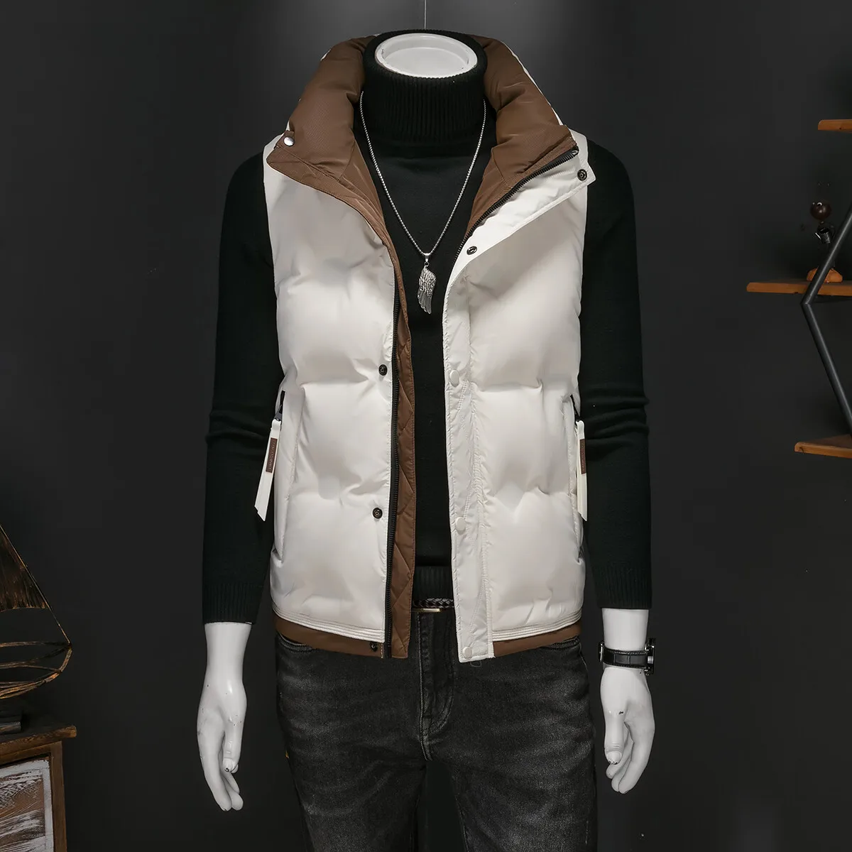 

Men's down Vest Thiened Warm Casual Faion Ci Sle Winter Outerwear Polyester Fiber Zipper Closure Color