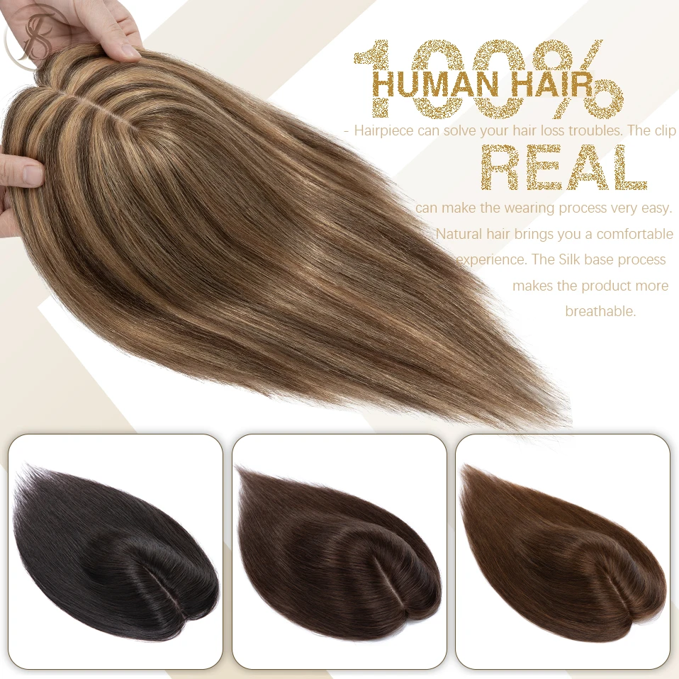 TESS-Pinzas de pelo para mujer, pelo Natural 12,5 humano, Base de seda, extensiones de cabello rubio, 7x 100% cm