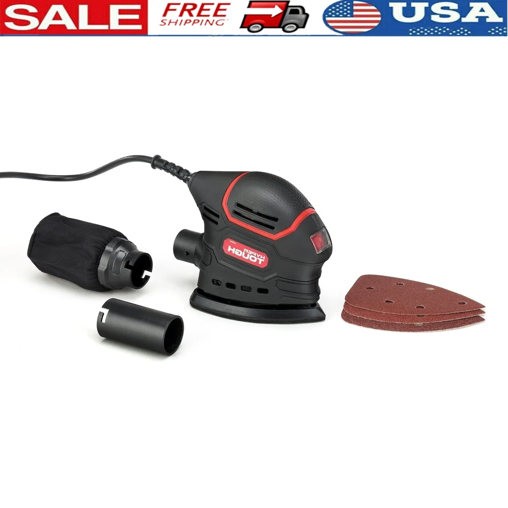 

Сетевая шлифовальная машина 1,5 А с мешком для пыли Адаптер для вакуумного шланга 3 шлифовальные листы Гладкая отделка Компактный дизайн Эргономичная ручка