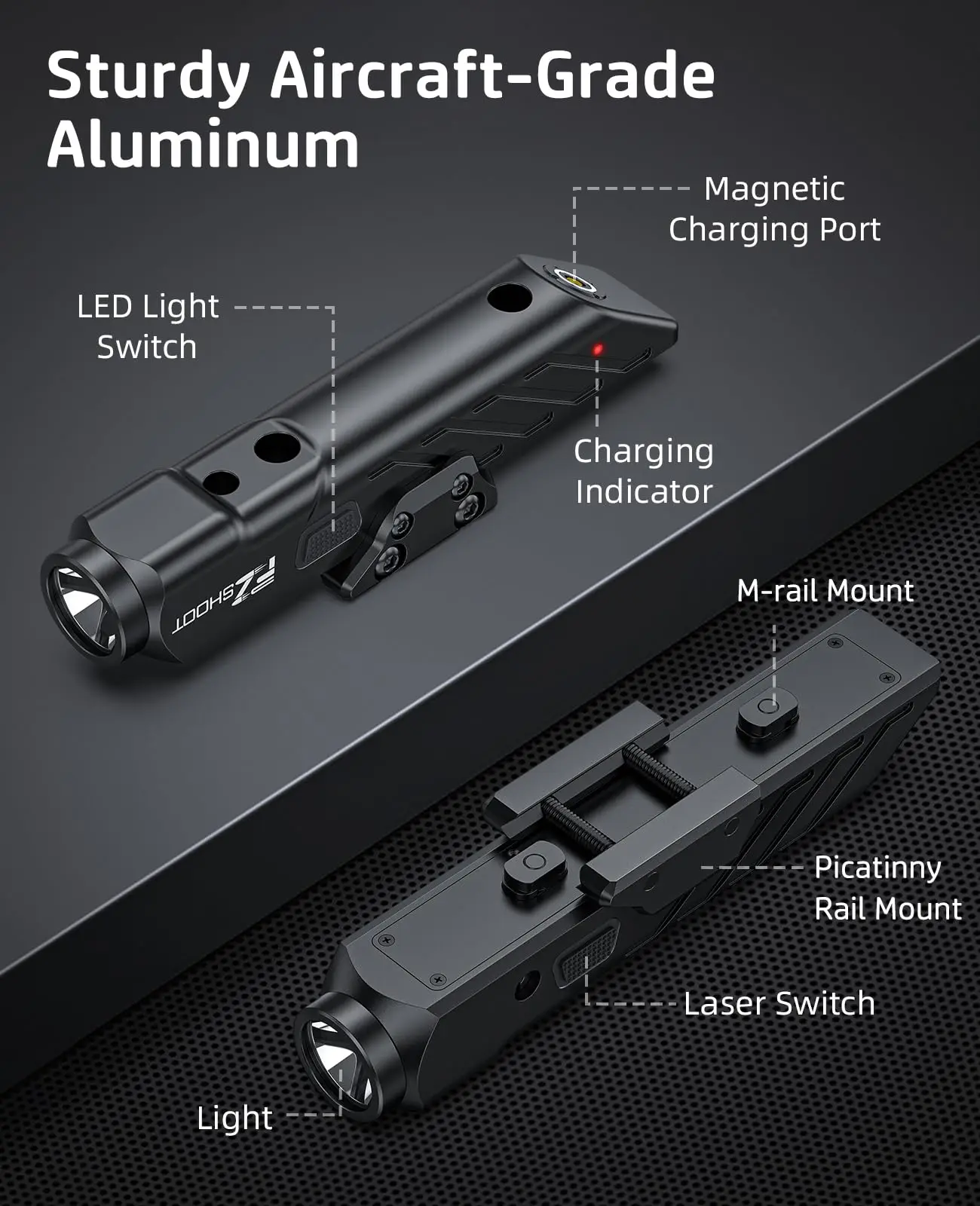 1700 Lumens Tactical Laser Light Combo For Rifle with Magnetic Rechargeable For Picatinny M-Rail Flashlight Strobe Mode