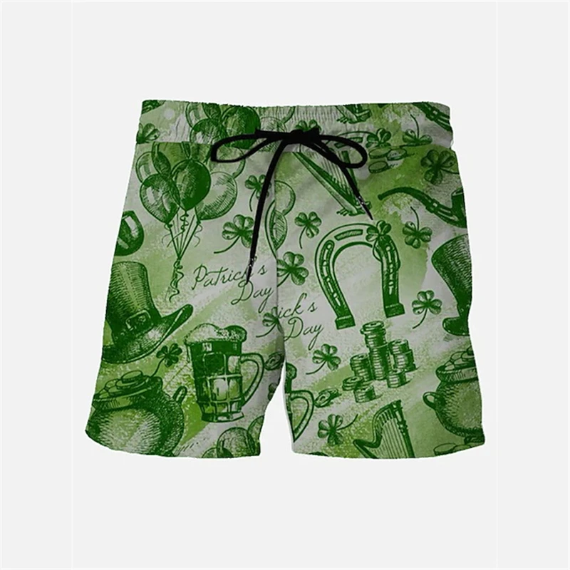 St.Patrick’S Day 3d Print Pattern Short Pants Men Green Beach Shorts Casual Hawaiian Holiday Swim Trunks Kid Shorts Quick-drying