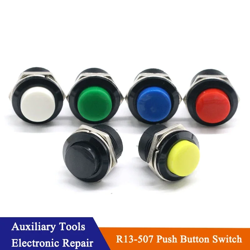 

5~50pcs R13-507 Momentary Push Button Switch 16mm 2 Pin 6A/125VAC 3A/250VAC Electrical Equipment Round Power Switches Black/Red