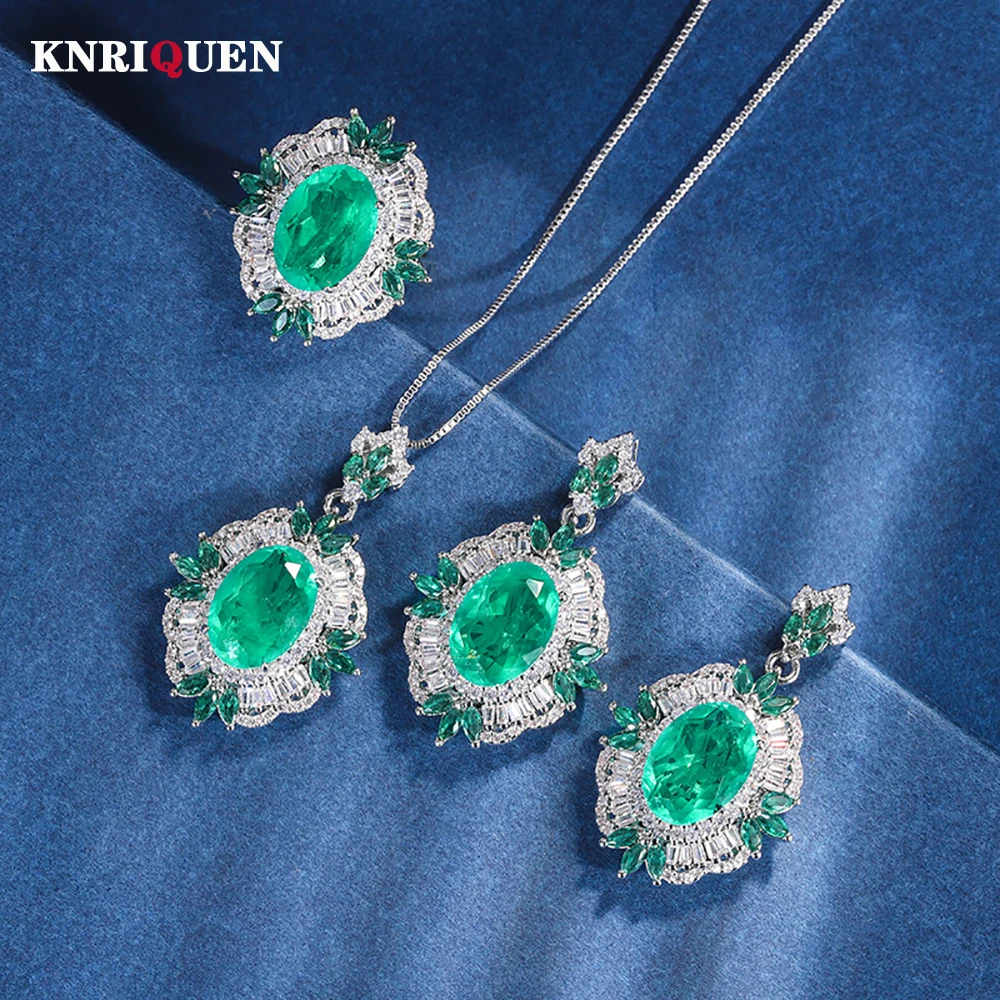 2022 Trend 10*14 Emerald Gemstone Necklace Pendant Ring Earrings Women\'s Luxury Wedding Party Fine Jewelry Set Anniversary Gift