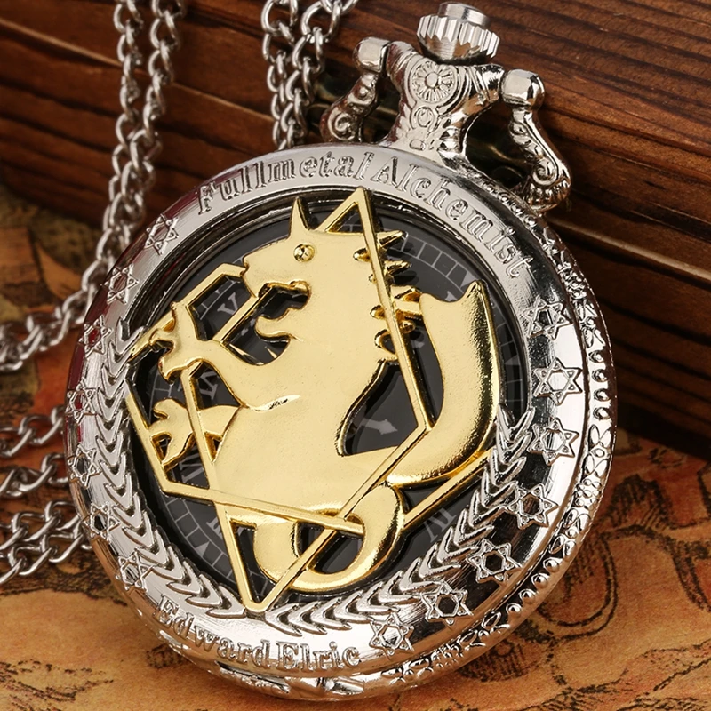 Fullmetal alquimista quartzo relógio de bolso para fãs, relógios anime steampunk, edward elric, colar preto vintage, cosplay popular