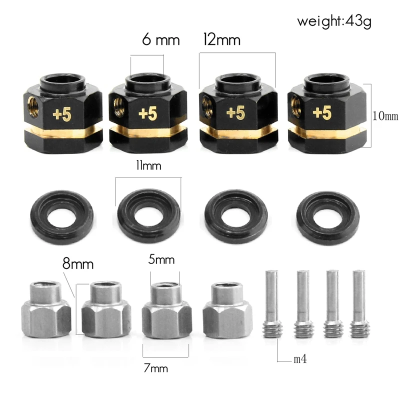 4Pcs Brass Counterweight 12Mm Wheel Hex Hubs Extended Adapter For Traxxas TRX4 TRX6 1/10 RC Car Parts