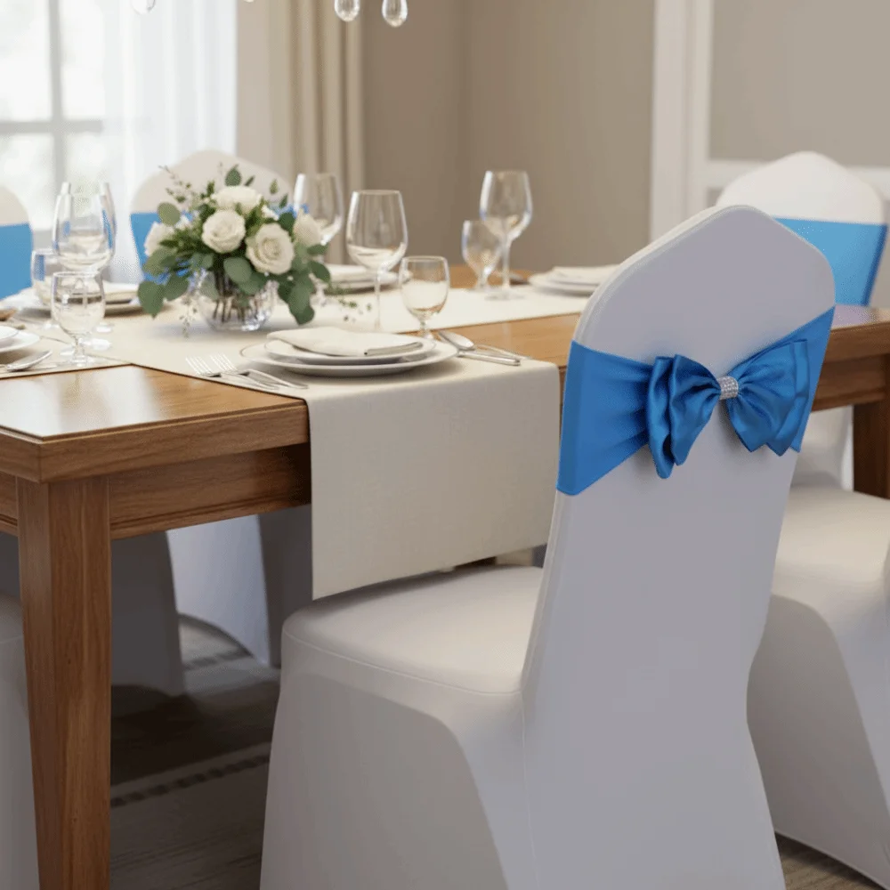 10PCS Spandex Band Satin Bow Chair Sash Elastic Double Layer Chair Bowknot Decorations Free Tie Solid Color Chair Bow Ties