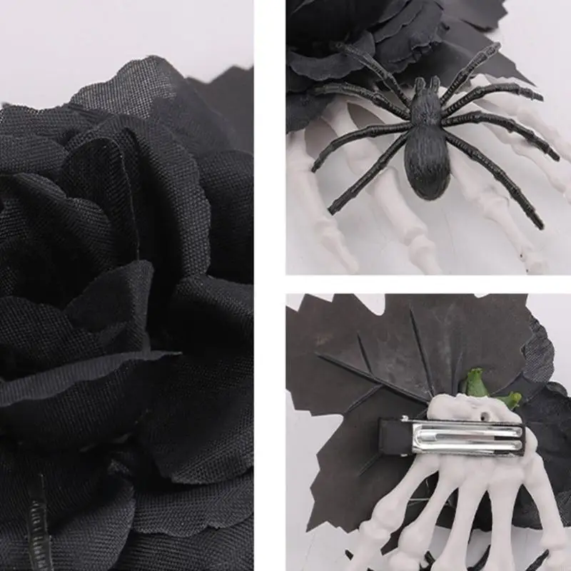 Gothic Black Rose Bone Claw Hair Clip For Halloween Costume Accessories Party Y166