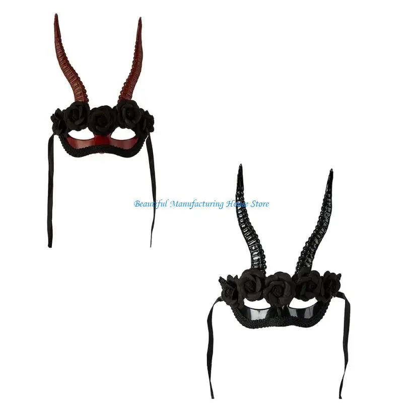 

E56A Реалистичная полумаска из козьего рога на Хэллоуин, реквизит для костюма, регулируемая посадка, эластичный ремень, резьба,