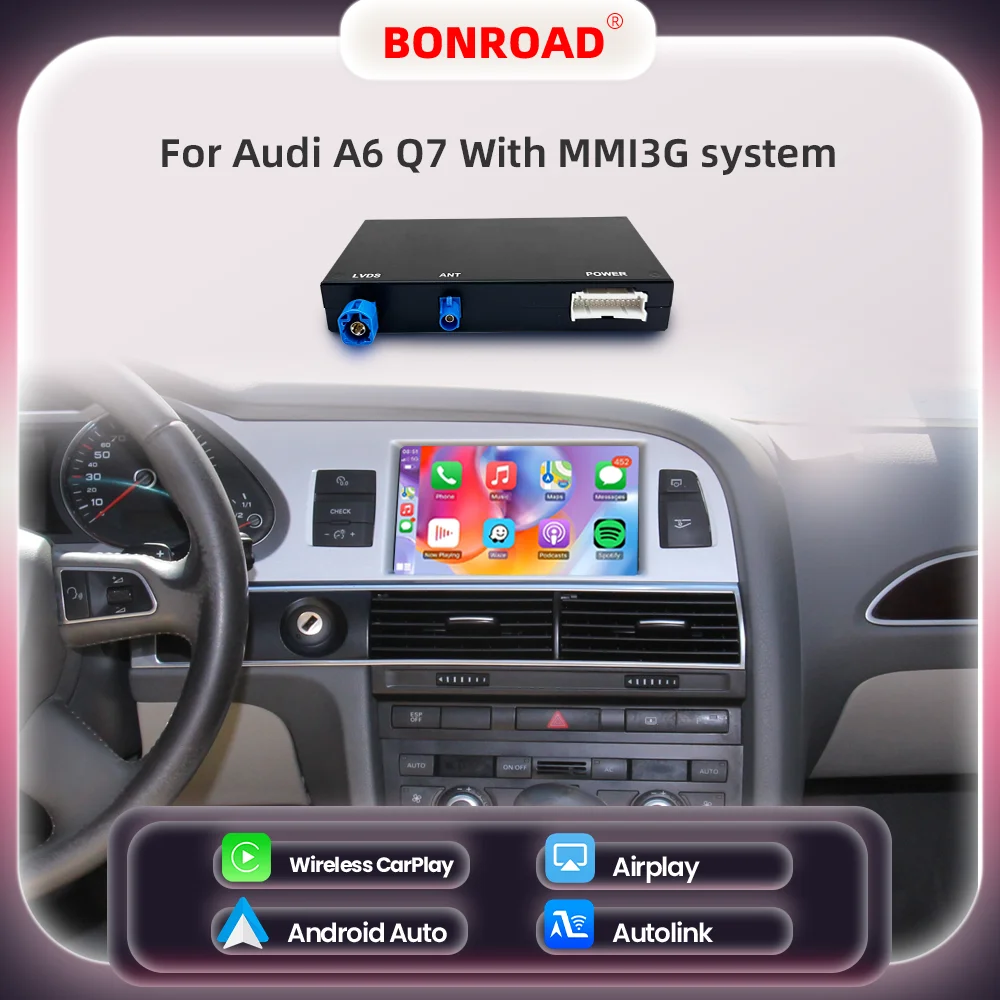 BONROAD Drahtlose CarPlay Android Auto Interface Adapter Für Audi A6 Q7 MMI3G Spiegel link Bluetooth GPS Navigation Modul