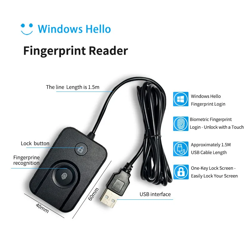 Picture 3: Biometric Fingerprint Login Lock Screen For Hello Windows 10 11 USB Reader Scanner Module Device Biometrics Security Key Safe Ac