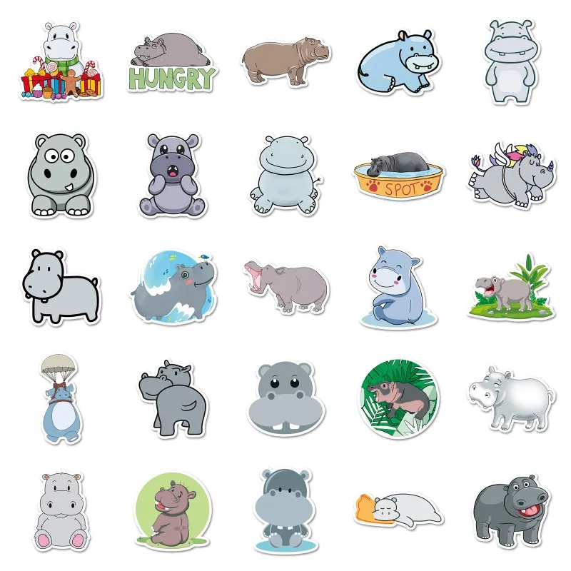 50 Stück Cartoon Persönlichkeit Nilpferd Kreative Graffiti Dekoration Aufkleber