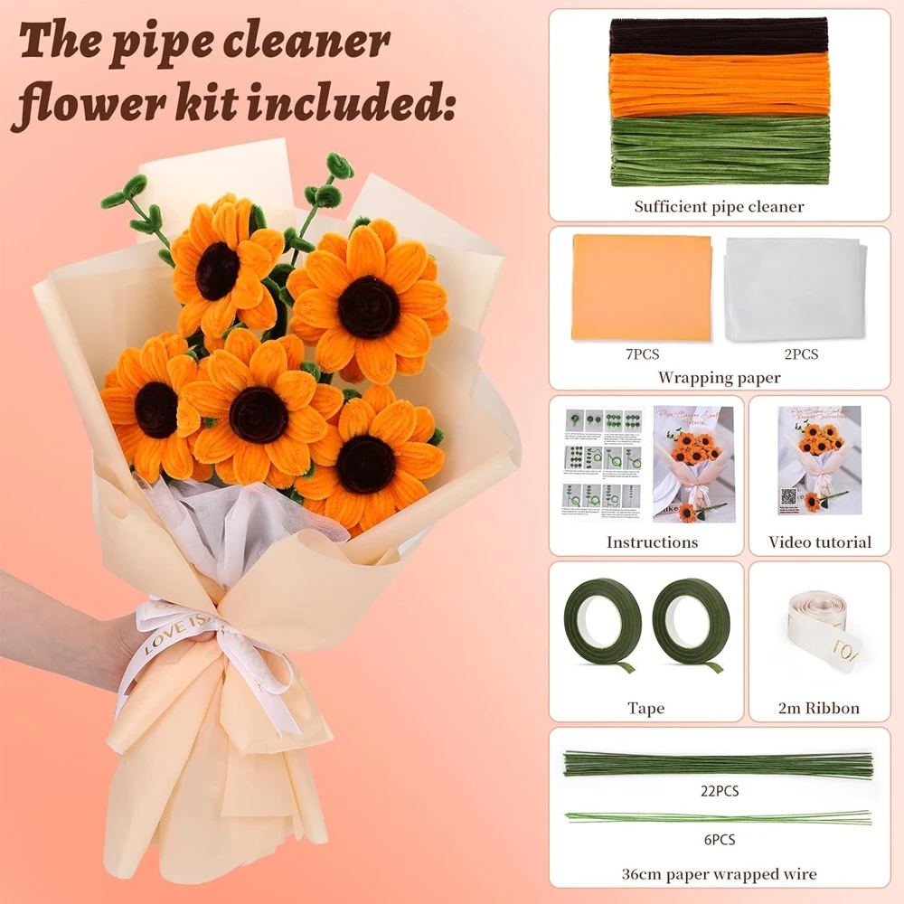 Zxiixz DIY هواية المواد Manualidades اليدوية التواء قضيب الفن المواد حزمة نبات عباد الشمس باقة