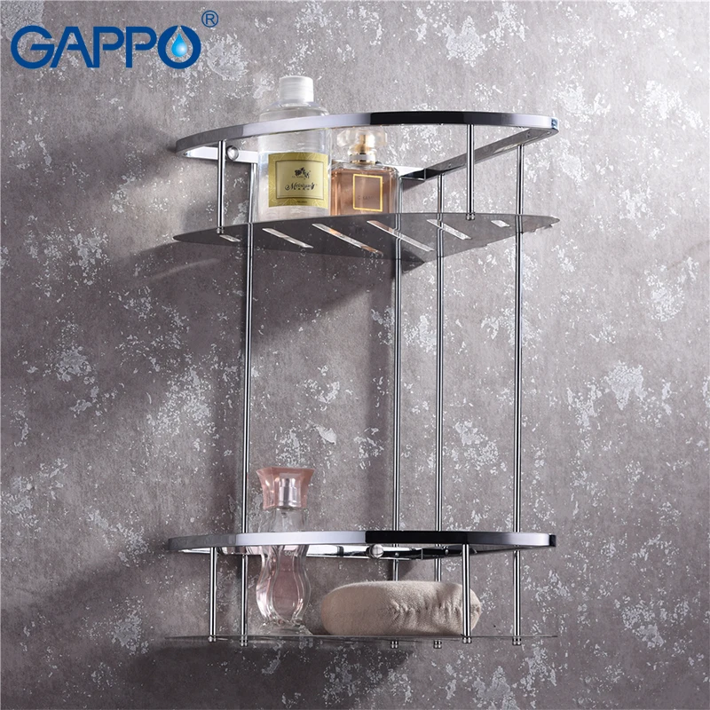 GAPPO Copper Bathroom Shelves Wall Mounted Bath Hardware Set Bath Double Layer Storage Shelf Bath Hardware Shower Stand Y36811