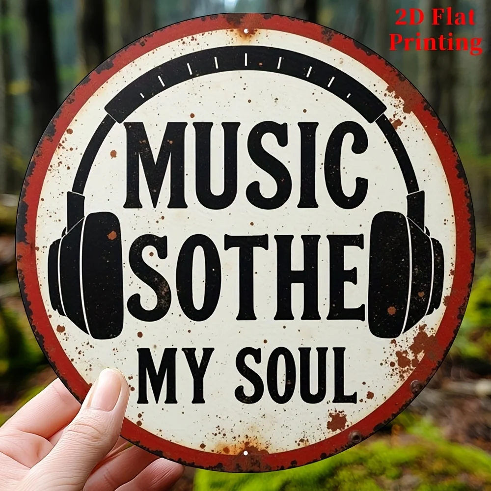 2D Flat - 1pc Aluminium Sign, 2D Flat, Music Is My Soul Theme, Suitable for Patios, Kitchens, Home Offices, And Country-Style