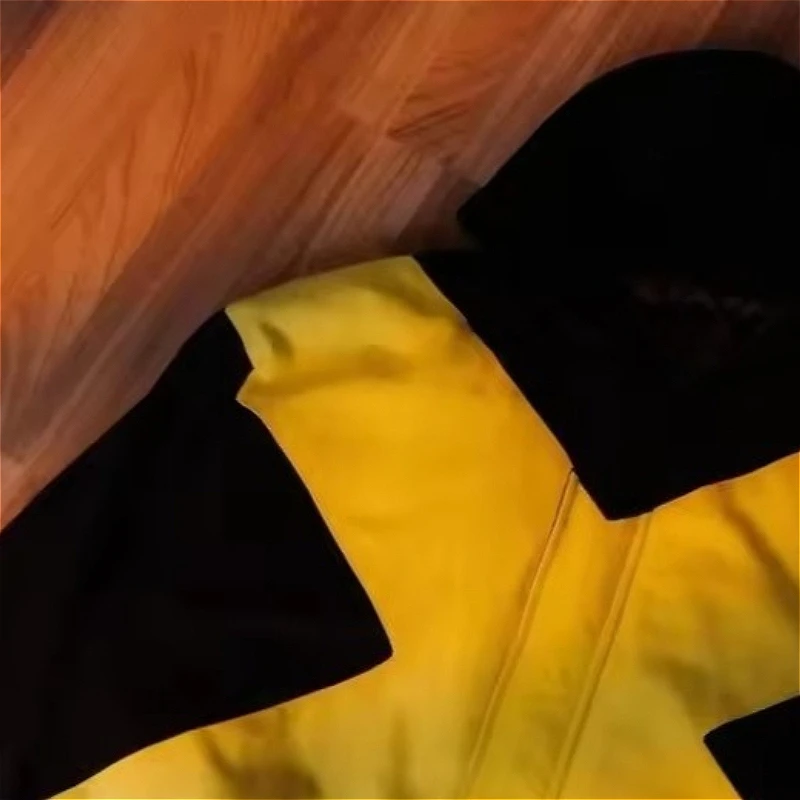 2026 American fashion brand black and yellow cross-shaped jacket high street style loose stand-up collar zipper cardigan jackett view 5