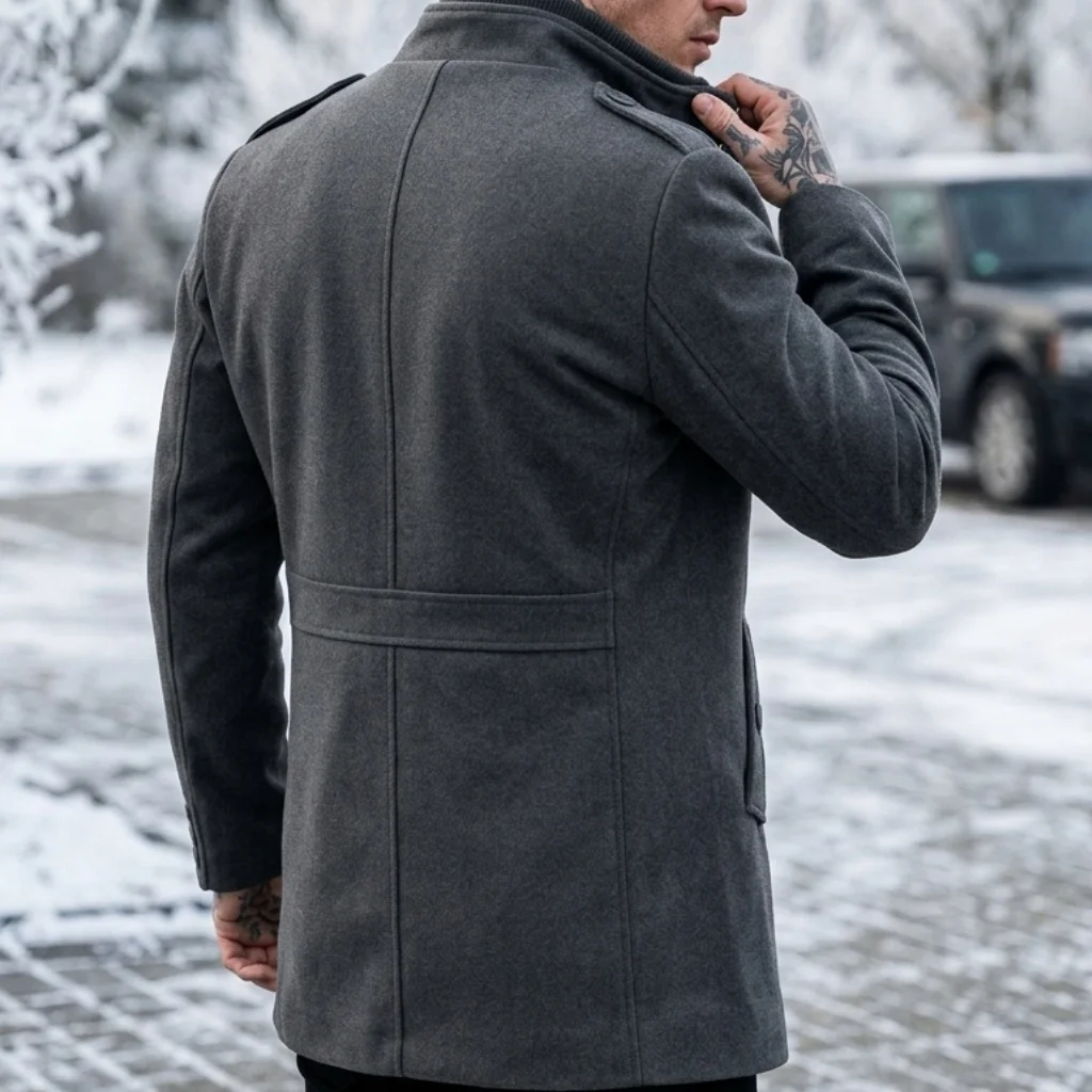 New Autumn Winter Men's Double-layered Trench Coat Multi-pocket Practical Windproof Jacket Street Business Casual Outdoor Coat