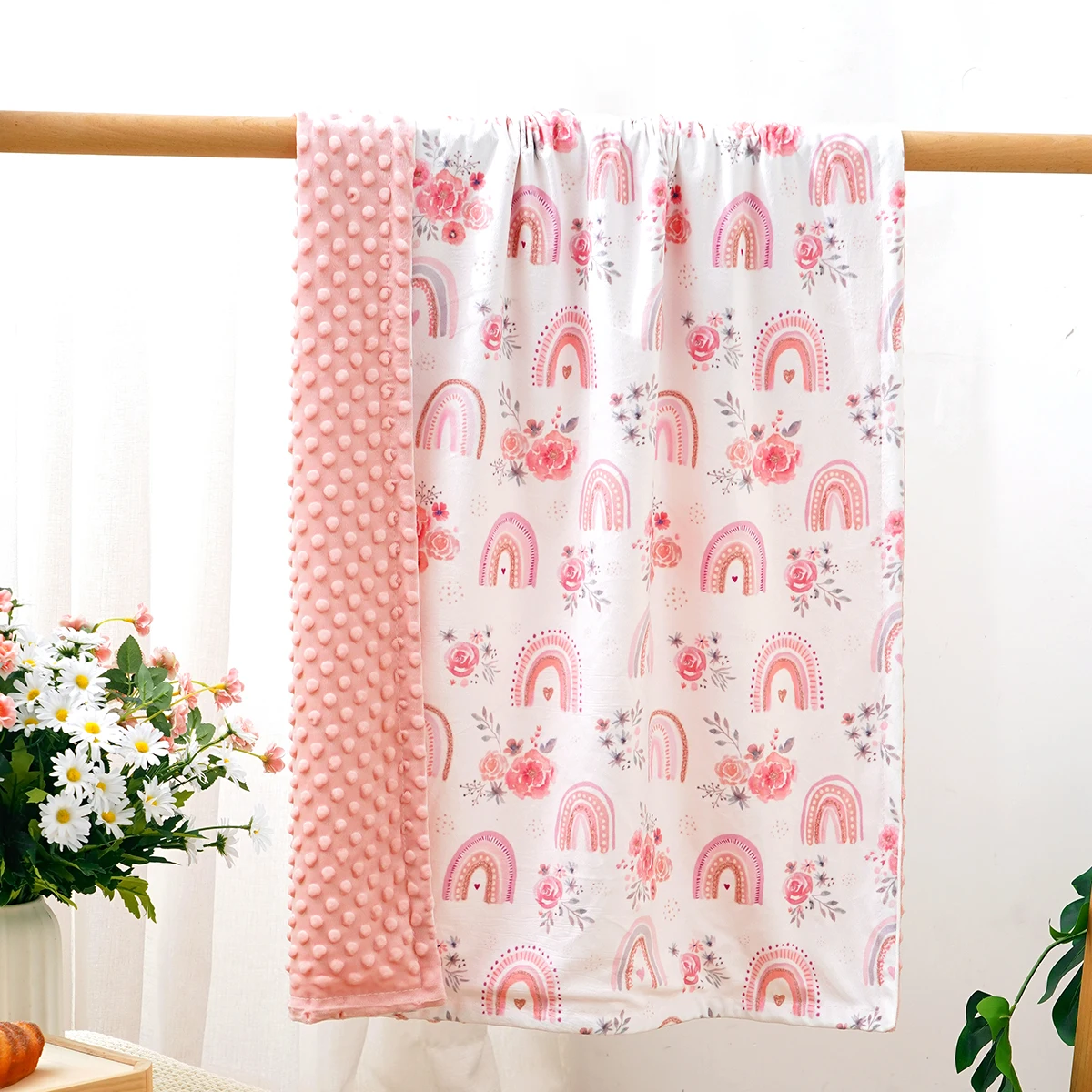 2 Layers Warm Baby Quilt Soft Baby Bean Blanket Infant Thick Quilt Swaddle Wrap Blanket Warm Newborn Stroller Cover