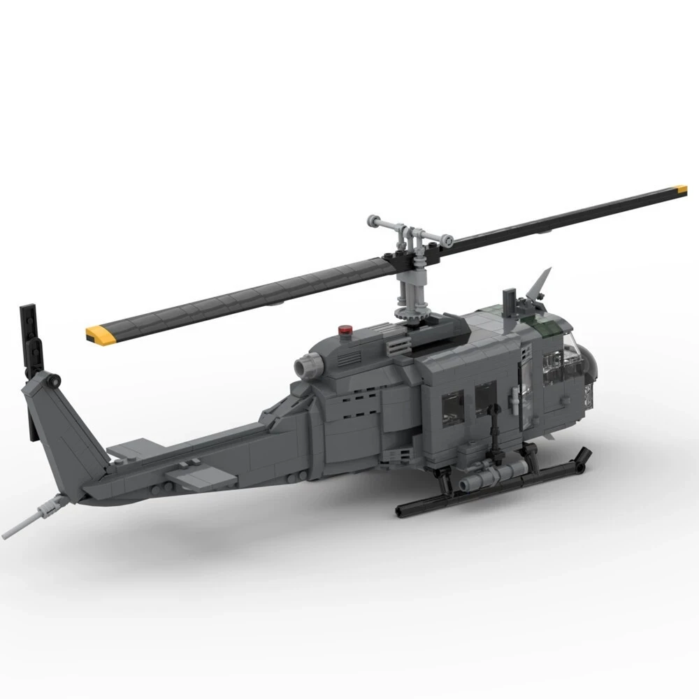Grey Tactical Transport Helicopter Building Block Toy With Rotating Blades And Landing Gear Interlocking Brick Set For Adult