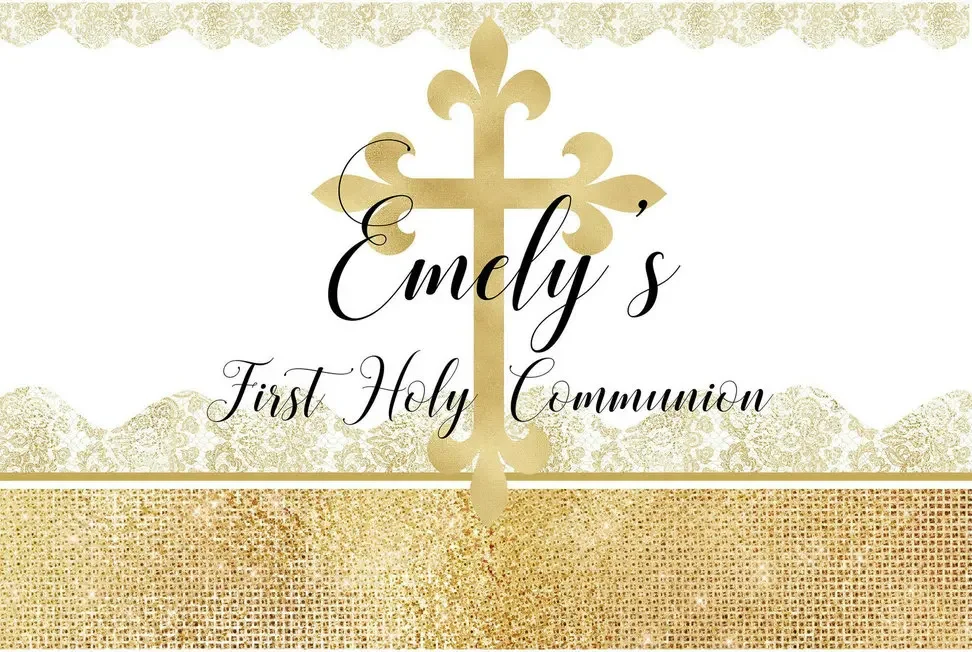 custom Gold Cross Embrace First Holy Communion background High quality Computer print party photo backdrop