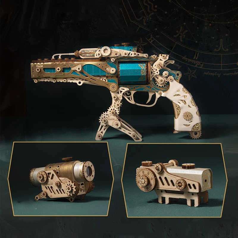 DIY Fantasy Dampf Revolver Holz Spielzeug Pistole Baustein 3D Miniatur Modell Montieren Spielzeug für Erwachsene Junge Freund Geburtstag Geschenk