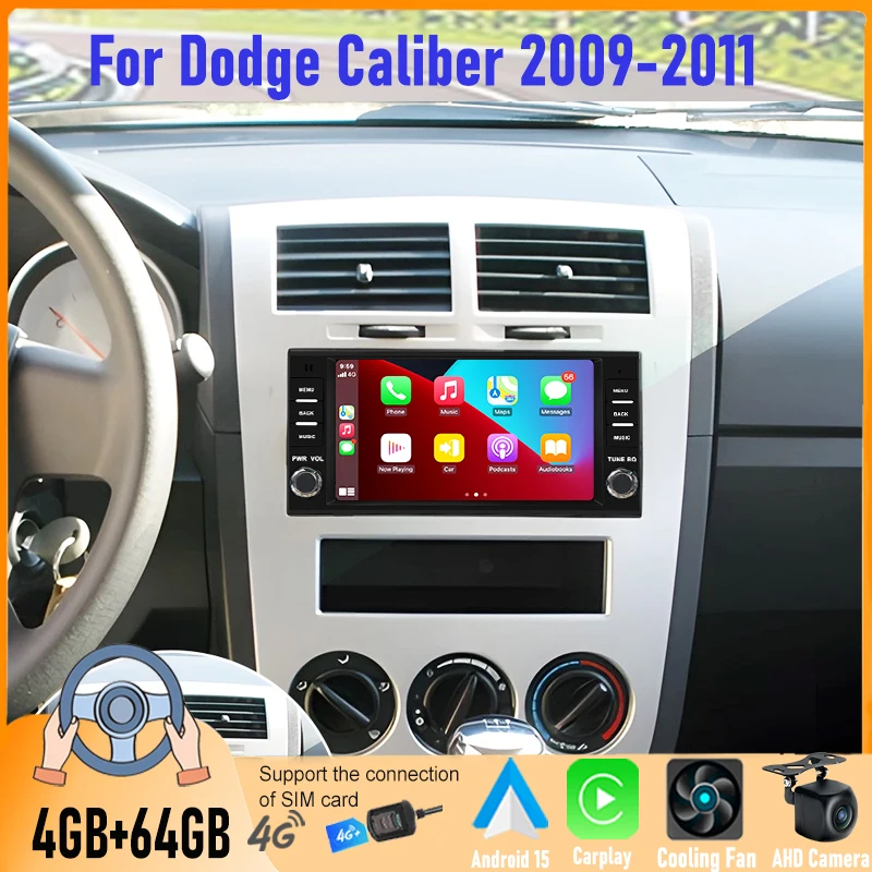 

7'' Android 15 Car Radio 4+64GB For Dodge Caliber 2009-2011 Wireless Apple Carplay GPS Navi WiFi BT Touch Screen FM 2DIN Stereo