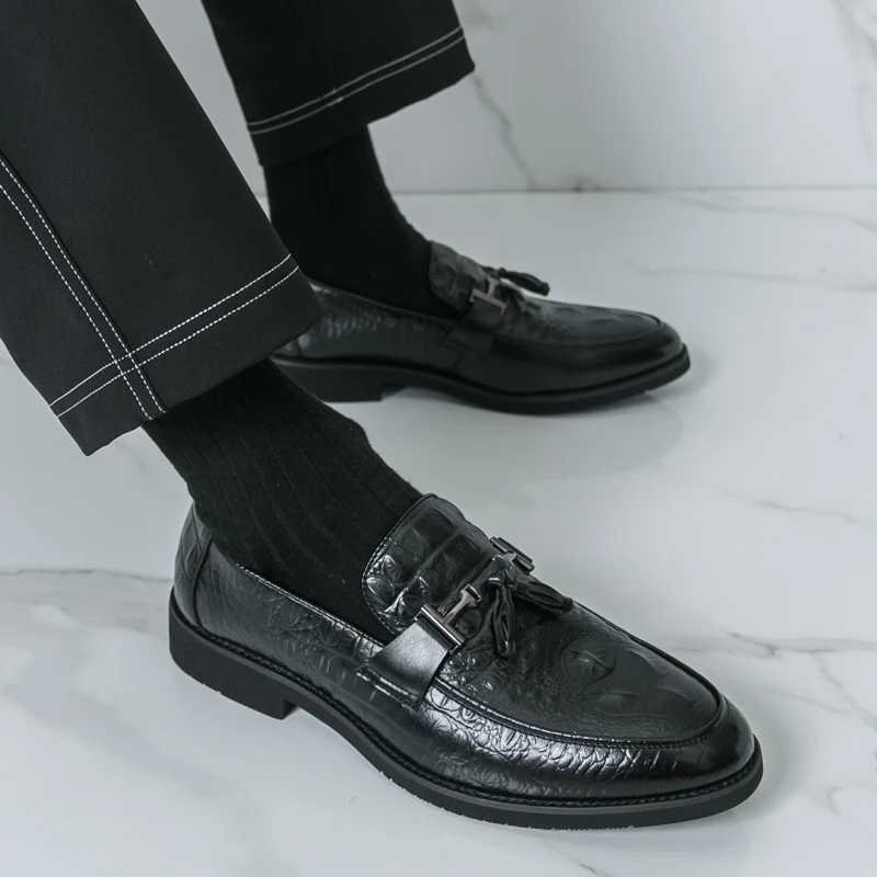

Men Loafers with PU Embossed Tassel Decoration Fashionable Classic Comfortable Non Slip Casual Men Shoes