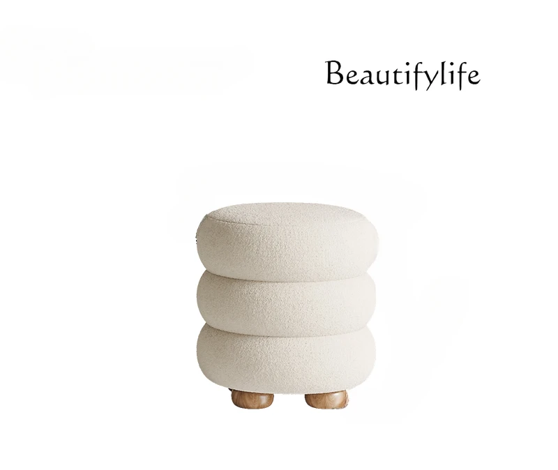 

Modern simple dresser stool round bedroom Nordic light luxury leather stool makeup chair